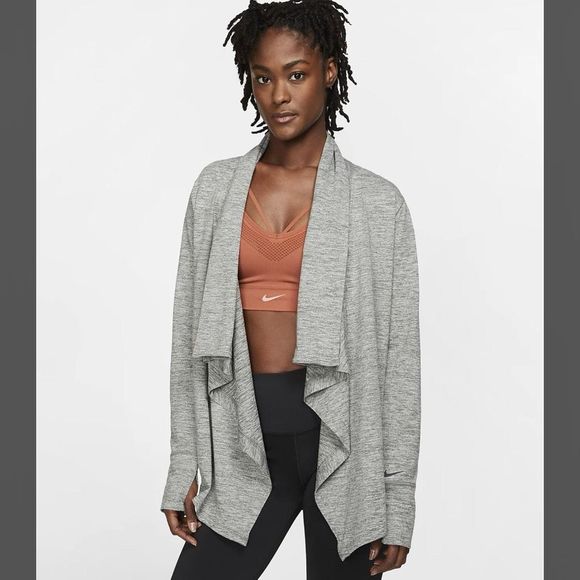 Nike Yoga Jacket Small Grey Womens Open Cardigan Drape Shawl DriFIT Loungewear - Picture 10 of 11